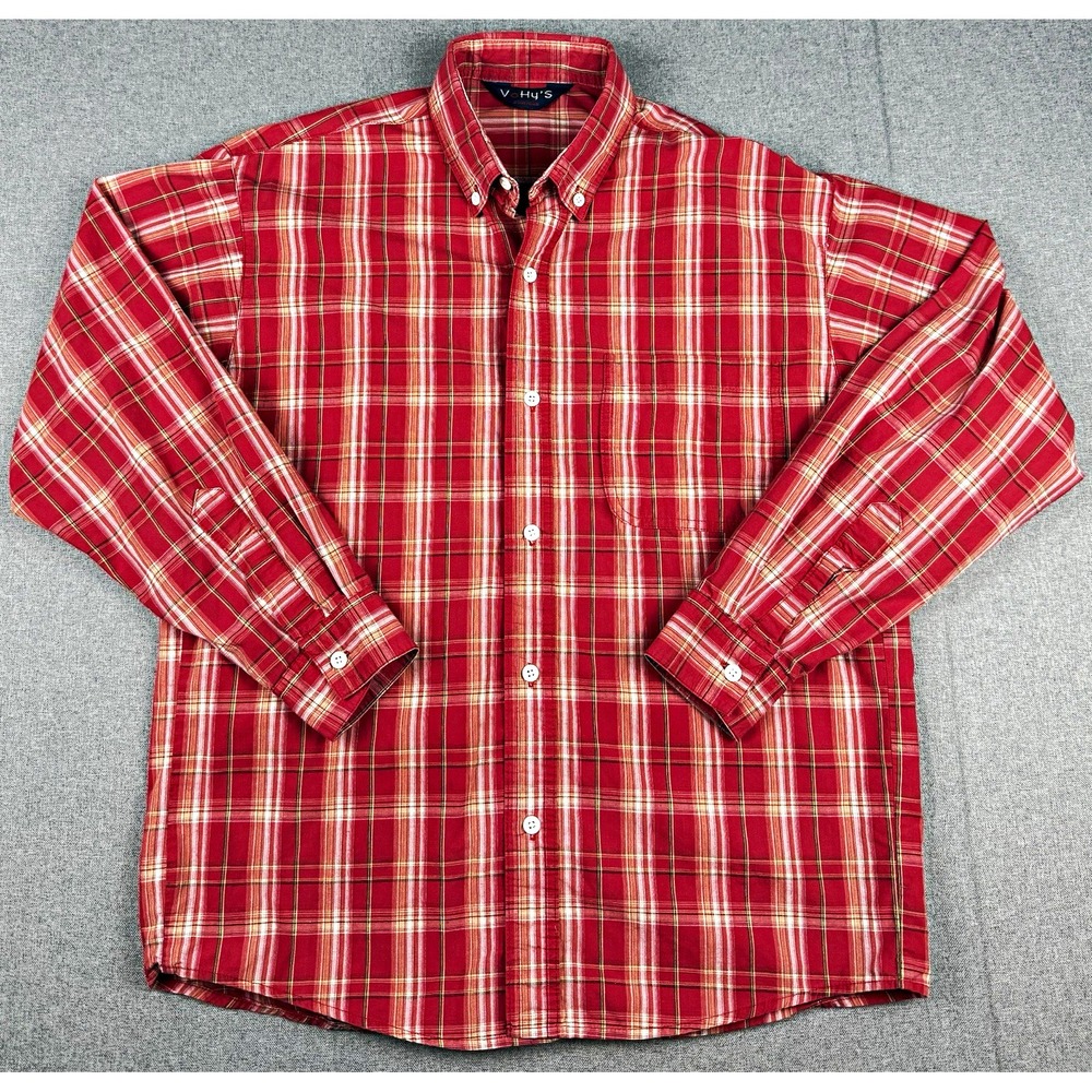 Vohys Camisas Mens Red Plaid Button Down Shirt Long Sleeve Cotton Casual